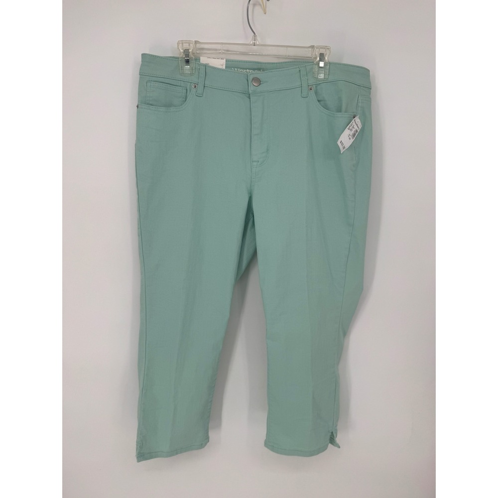 Westport Capri Pants Women 16W Mint Green New Signature Fit Mid Rise Stretch
